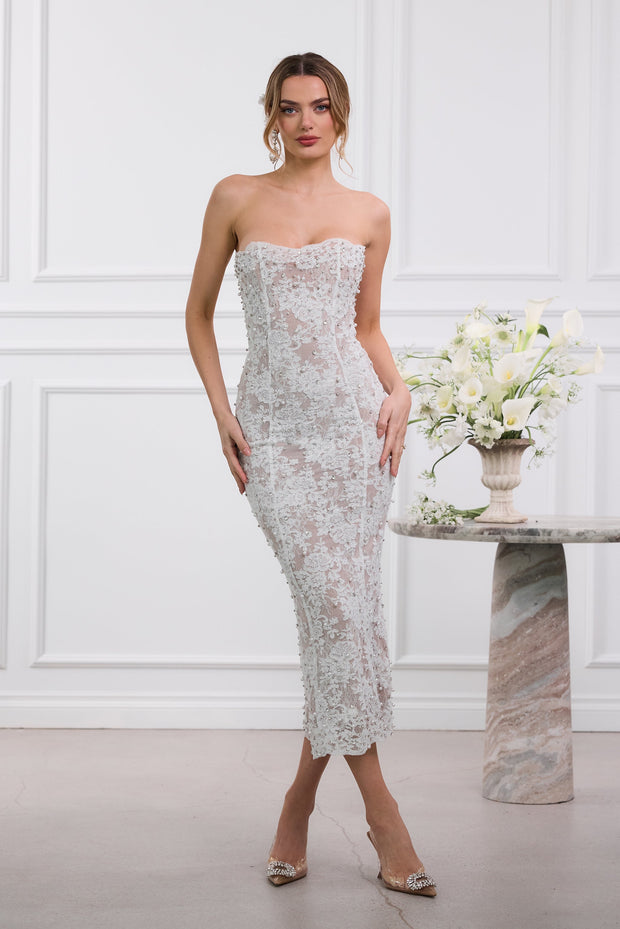 The Montague Dress in White Chantilly Lace