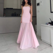 Sexy Tube Top Solid Color Chiffon Sleeveless Stitching Dress