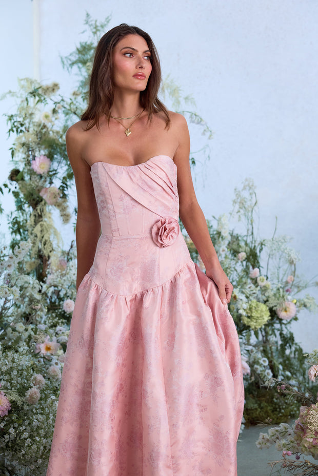 The Rosamund Dress in Light Pink Windsor Brocade