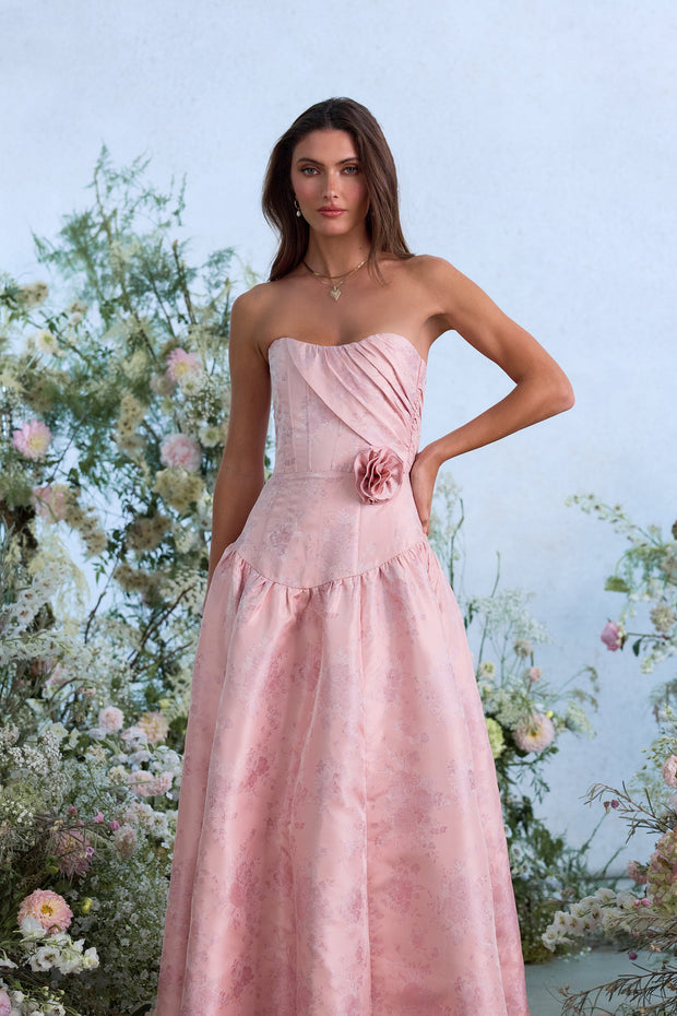 The Rosamund Dress in Light Pink Windsor Brocade
