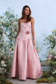 The Rosamund Dress in Light Pink Windsor Brocade