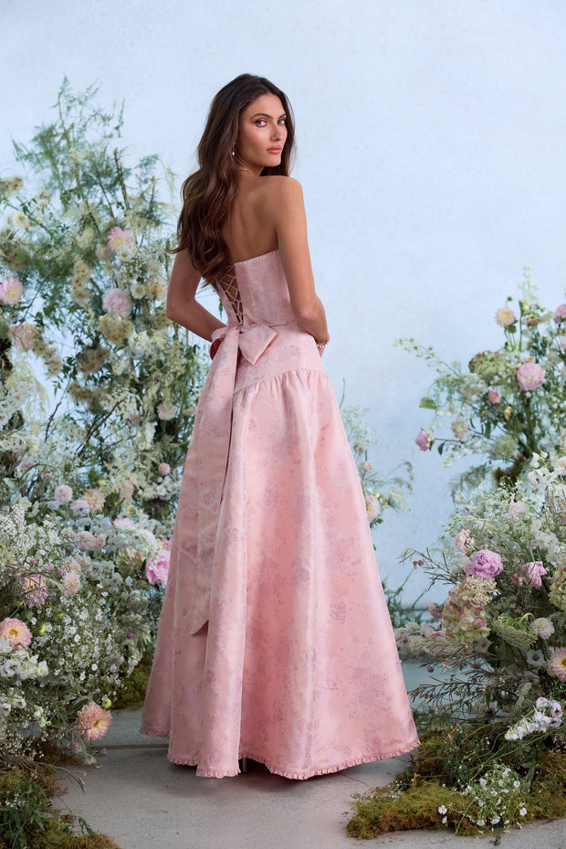 The Rosamund Dress in Light Pink Windsor Brocade
