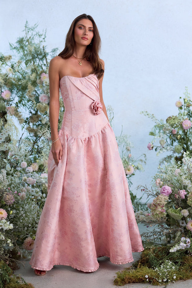 The Rosamund Dress in Light Pink Windsor Brocade