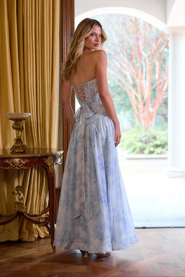 The Rosamund Dress in Blue Tapestry Rose