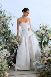 The Rosamund Dress in Sky Windsor Brocade