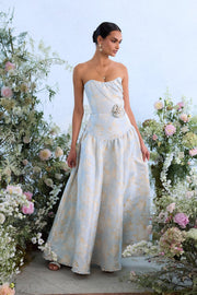 The Rosamund Dress in Sky Windsor Brocade
