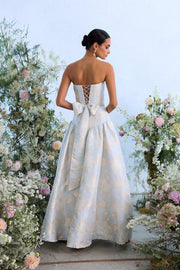 The Rosamund Dress in Sky Windsor Brocade