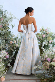 The Rosamund Dress in Sky Windsor Brocade