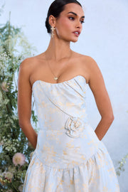 The Rosamund Dress in Sky Windsor Brocade