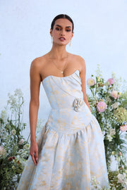 The Rosamund Dress in Sky Windsor Brocade