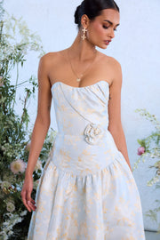 The Rosamund Dress in Sky Windsor Brocade