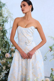 The Rosamund Dress in Sky Windsor Brocade