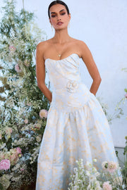 The Rosamund Dress in Sky Windsor Brocade