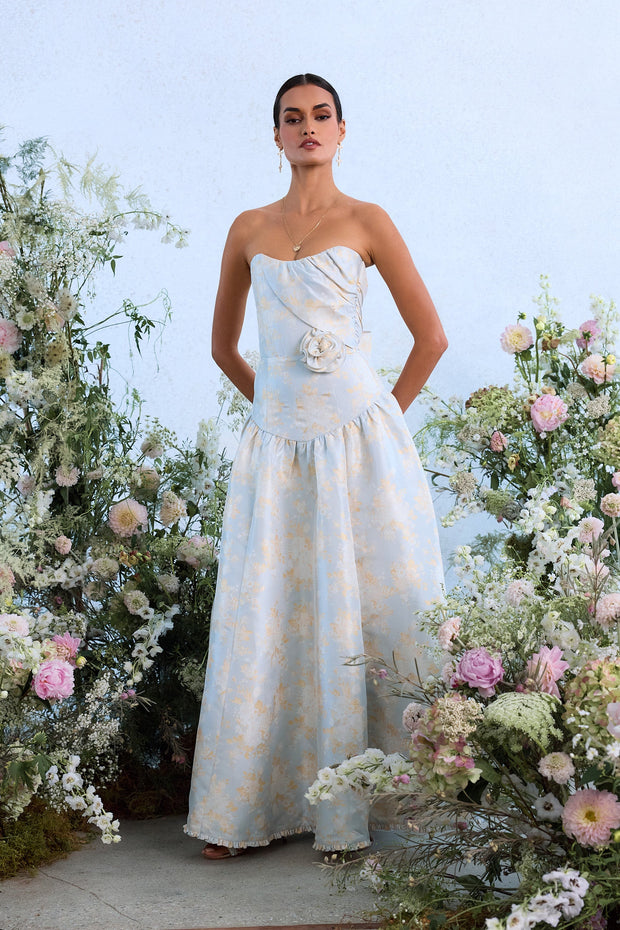 The Rosamund Dress in Sky Windsor Brocade