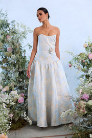 The Rosamund Dress in Sky Windsor Brocade
