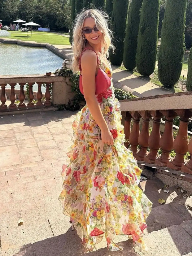 Sexy Hollow-out Camisole Flowers Stringy Selvedge Dress