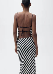 Literary Small Sling Backless Striped Dress