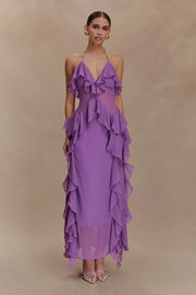 Sexy Sleeveless Halter Wooden Ear Chiffon Dress