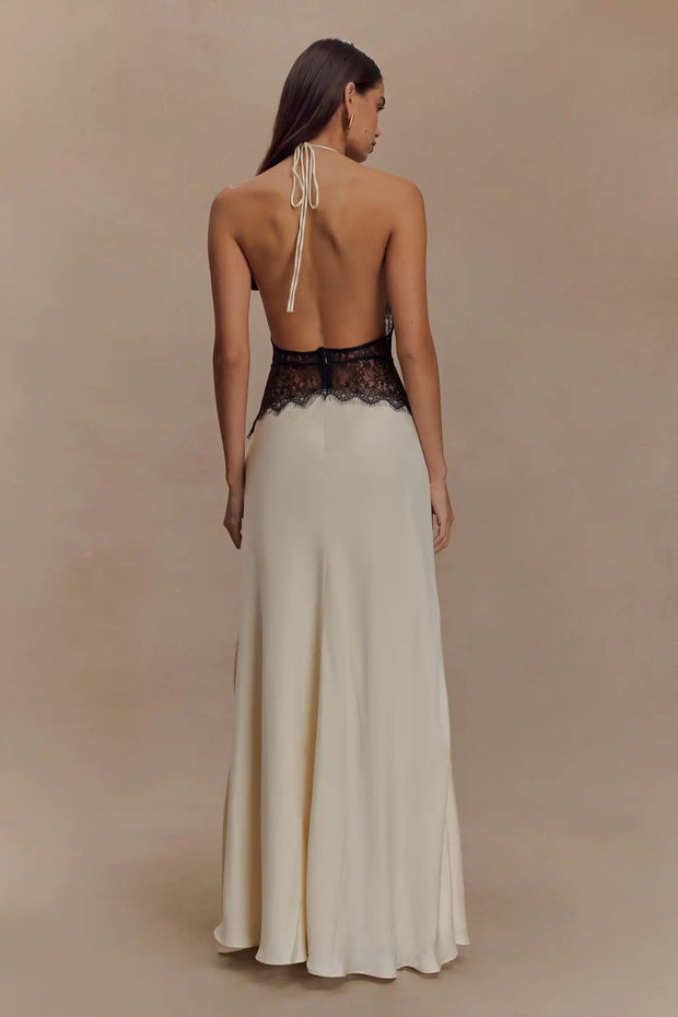 Sexy Halter Slim Deep V Lace Hollow Dress