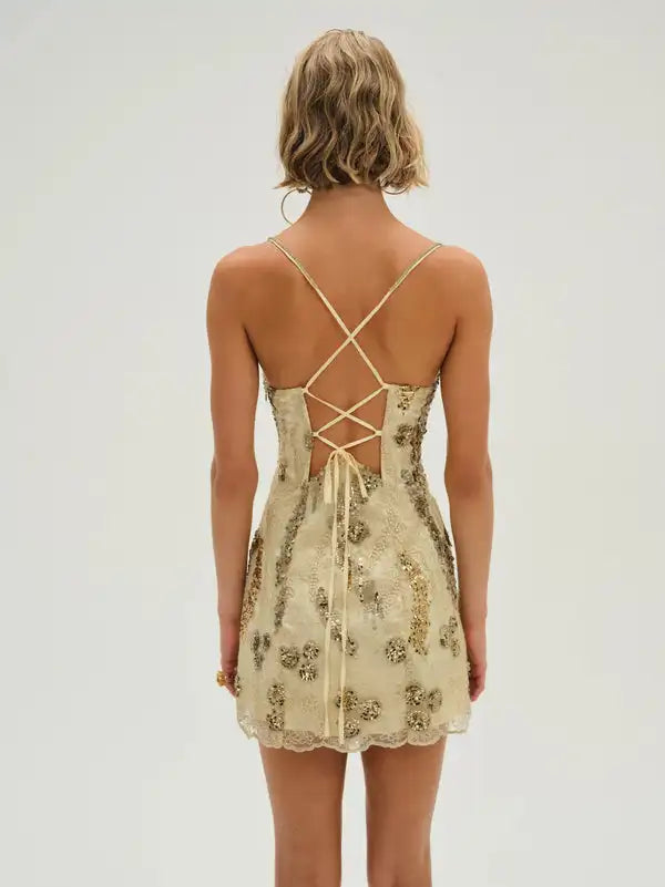 Sexy Hollow-out Camisole Sequined Hot Girl Mini Skirt