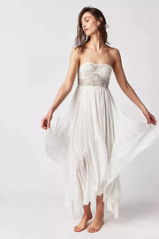 Holiday Cutout Lace Stitching White Bra Dress Women's Summer Super Fairy Irregular Backless Beach Dress