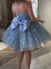 Sexy off-the-Shoulder Tube Top Waist Sequined Bow Princess Dress