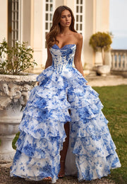 Modify Sleeveless Cold-Shoulder Tube Top Cinched Waist High Slit Cake Dress