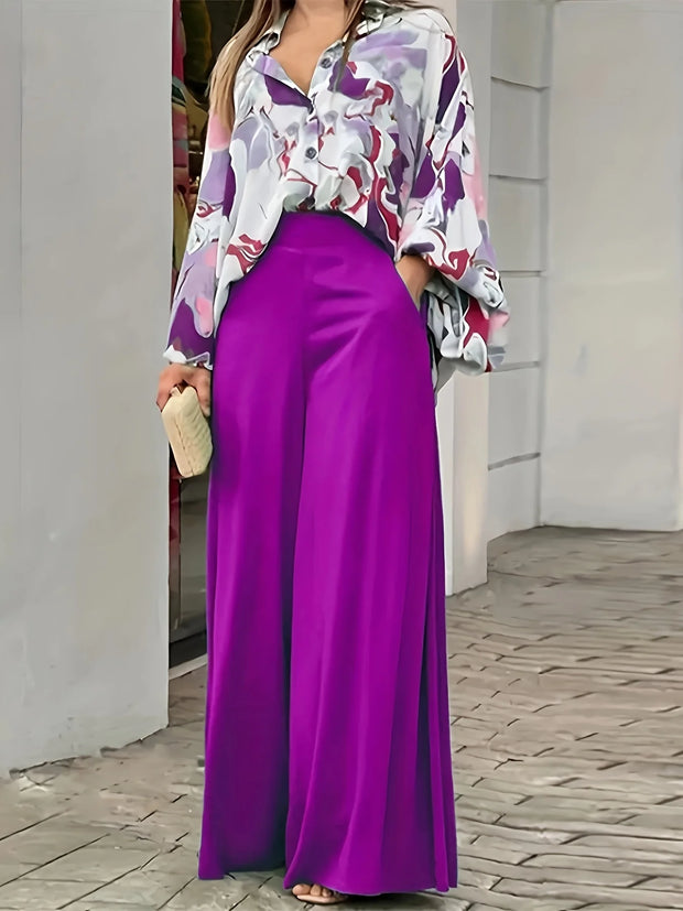 Elegant Loose Simple Fashion Women's Trousers Suit