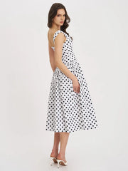 Sexy Sleeveless Deep V Fitted Waist Polka Dots Dress