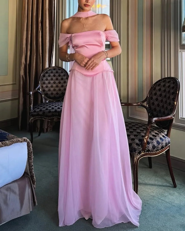 Sexy off-the-Shoulder Tube Top Slim Chiffon Temperament Dress