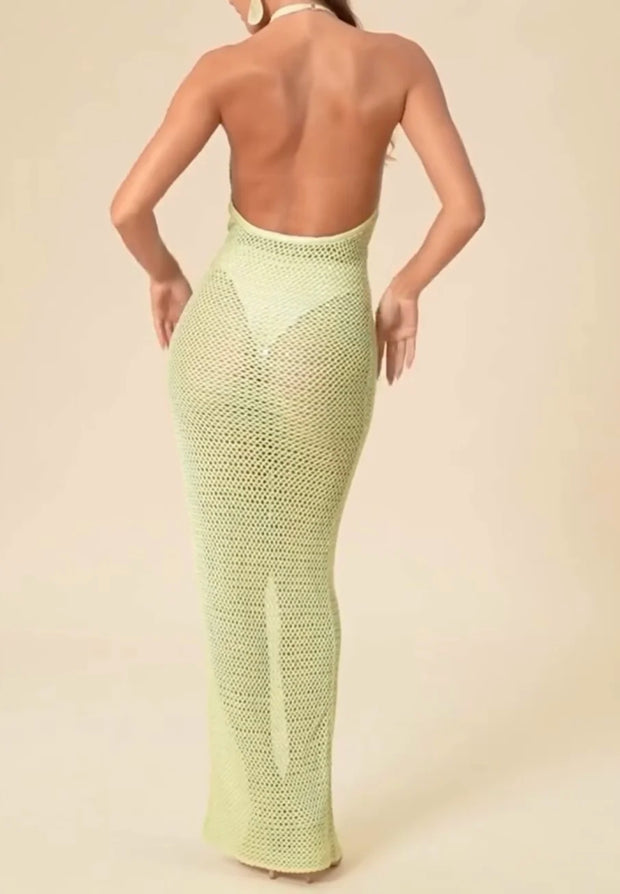 Sexy Sling Deep V-neck Backless Mesh Dress