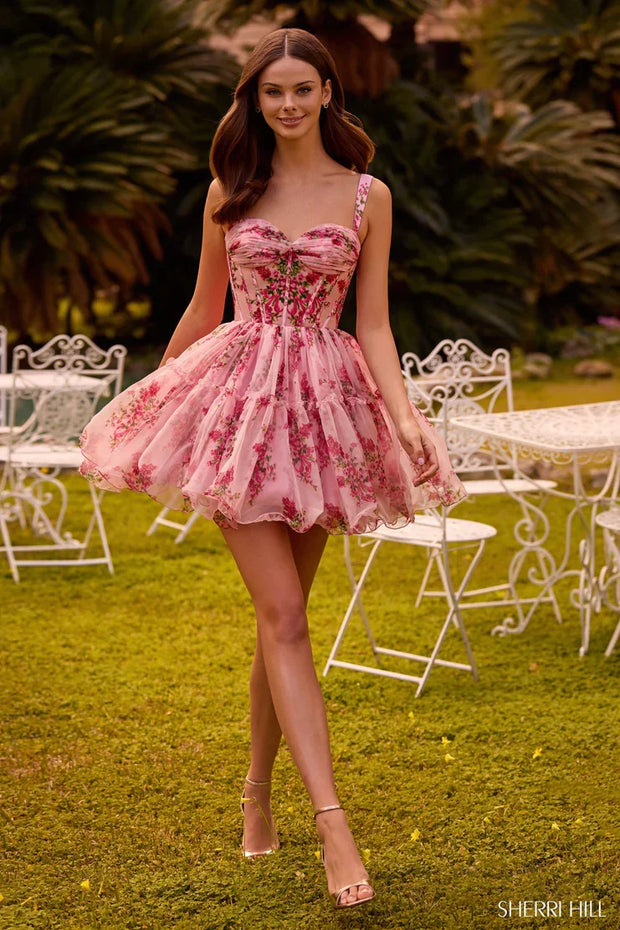 Sexy Spaghetti-Strap Floral Print Waist Mini A- line Skirt
