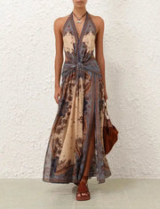 Personalized Halter Strap Backless Ethnic Style Dress