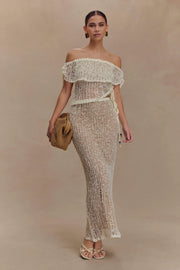 Sexy Tube Top Knitted Fishnet Skirt Suit