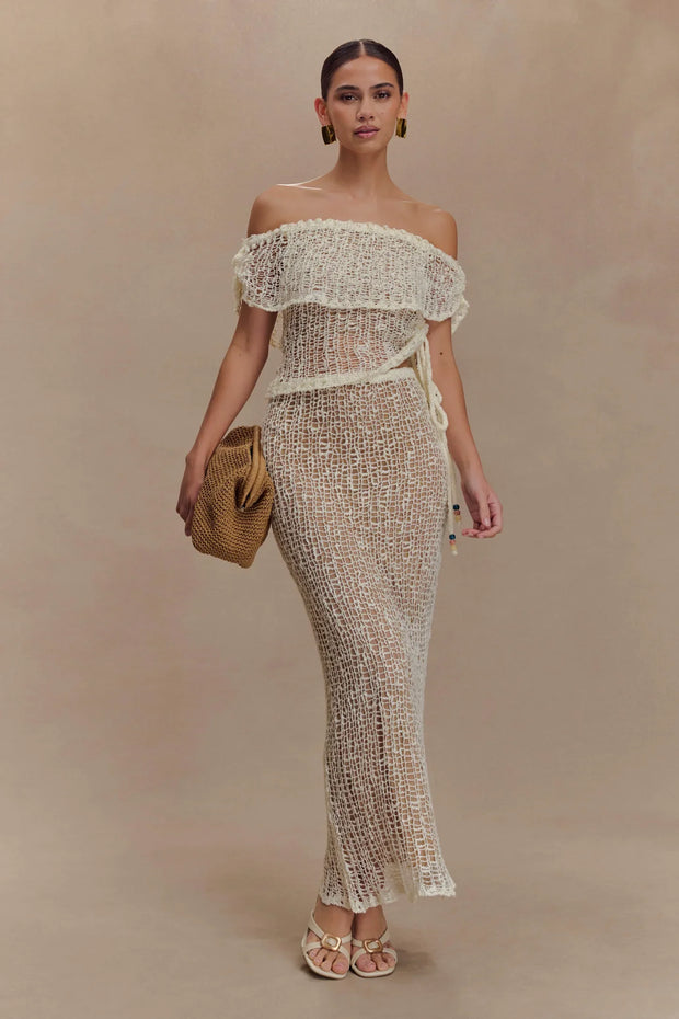 Sexy Tube Top Knitted Fishnet Skirt Suit