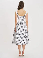 Sexy Sleeveless Deep V Fitted Waist Polka Dots Dress