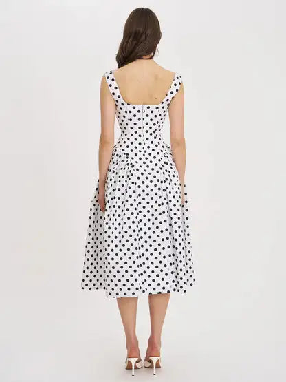Sexy Sleeveless Deep V Fitted Waist Polka Dots Dress