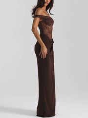 Sexy Lace Sling Solid Color See-through Dress