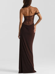 Sexy Lace Sling Solid Color See-through Dress