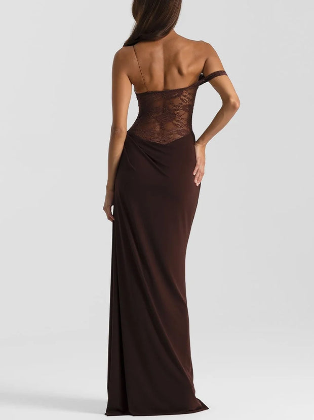 Sexy Lace Sling Solid Color See-through Dress
