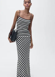 Literary Small Sling Backless Striped Dress