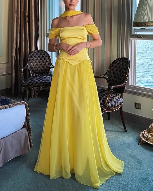 Sexy off-the-Shoulder Tube Top Slim Chiffon Temperament Dress