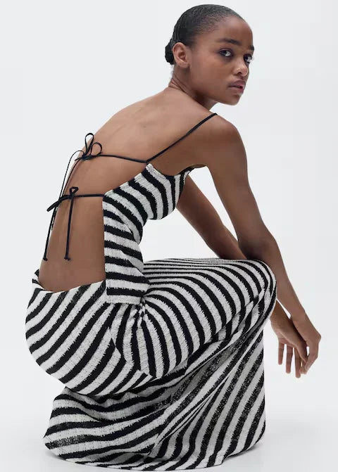 Literary Small Sling Backless Striped Dress