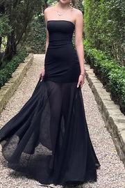 Sexy Tube Top Solid Color Chiffon Sleeveless Stitching Dress