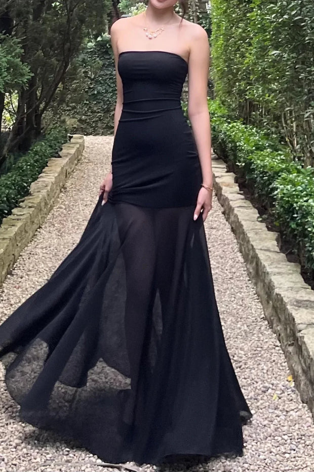 Sexy Tube Top Solid Color Chiffon Sleeveless Stitching Dress