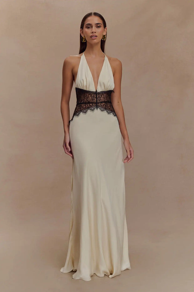 Sexy Halter Slim Deep V Lace Hollow Dress
