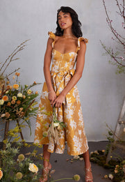 The Vera Dress in Gold Baroque Floral