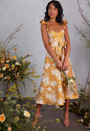 The Vera Dress in Gold Baroque Floral