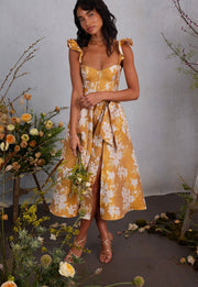 The Vera Dress in Gold Baroque Floral