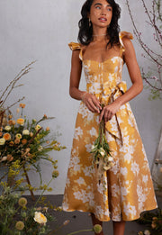 The Vera Dress in Gold Baroque Floral